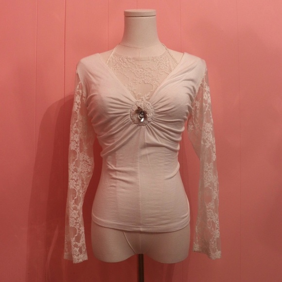 ANIKA Elegant White Lace Long Sleeve Top - Picture 2 of 4